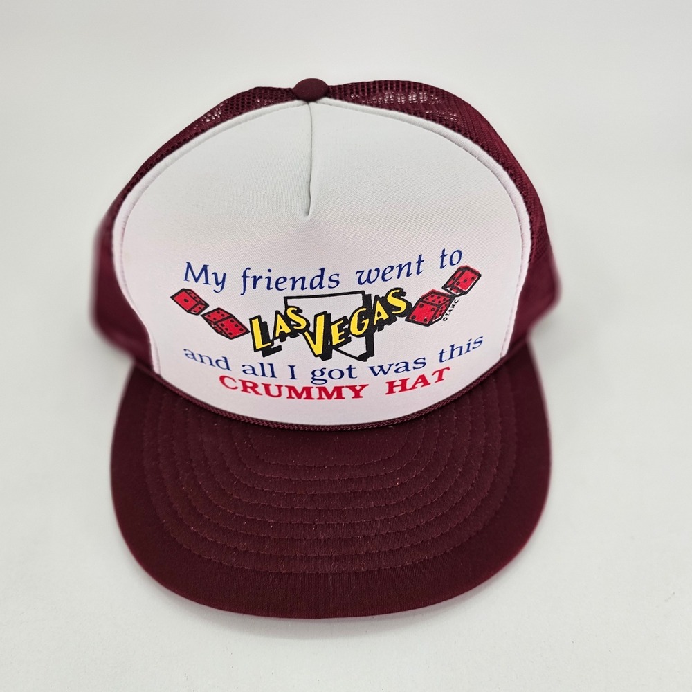 Vintage Las Vegas Crummy Hat Mens OSFA Maroon White Souvenir Trucker Cap